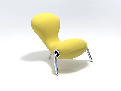 Yellow Upholstered Single Chair With Modern Design And Silver Metal Legs 3d model