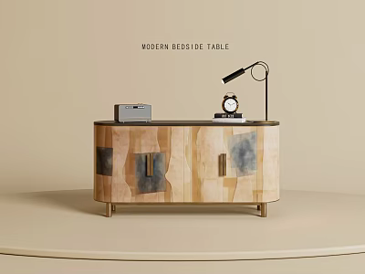 Modern Wooden Sideboard Design With Table Lamp And Vintage Radio On Top 3d model