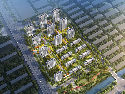 Modern High Rise Residential Buildings With Greenery Surroundings Roads And Park Areas 3d model