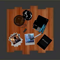 Wooden Platform Display With Vintage Camera Butterfly Decoration Photos Paintbrush And Film Roll