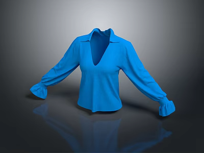 Blue V Neck Long Sleeve Shirt With Bell Sleeves Sleek Design Elegant Style 3d model