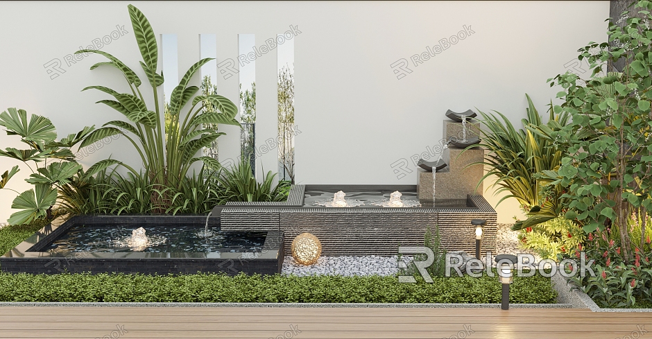 Garden courtyard green plant waterscape sketch combination model