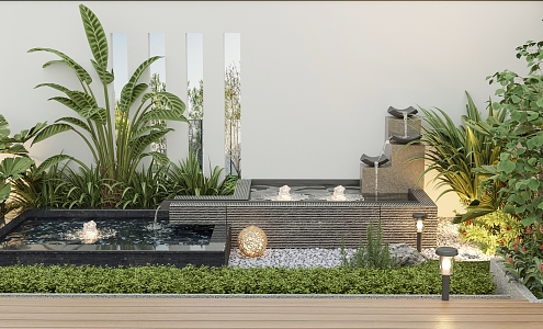 Garden courtyard green plant waterscape sketch combination 3d model