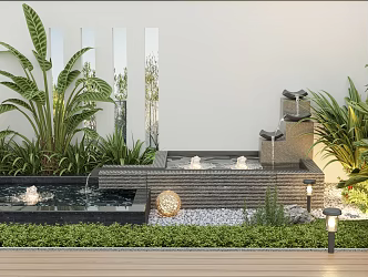 Garden courtyard green plant waterscape sketch combination 3d model