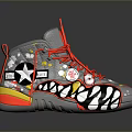 Gray High Top Sneakers With Red Laces And Colorful Cartoon Graffiti Designs