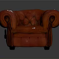Classic Red Leather Armchair with Tufted Design Wooden Legs and Vintage Style