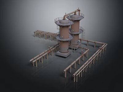 Industrial Equipment System Featuring Cylindrical Towers Pipes And Access Platforms 3d model