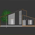 Modern House Architectural Design With Orange Roof Gray Walls Large Windows And Green Plants