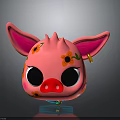 Cute Pink Cartoon Pig Character With Big Ears Large Eyes Red Nose And Flower Patterns