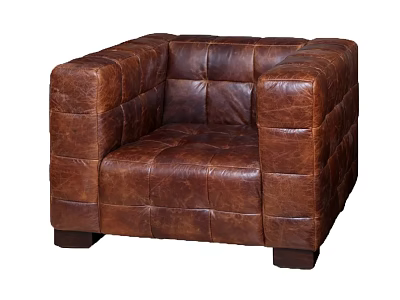 Classic Brown Leather Single Seater Sofa With Tufted Design And Sturdy Legs 3d model