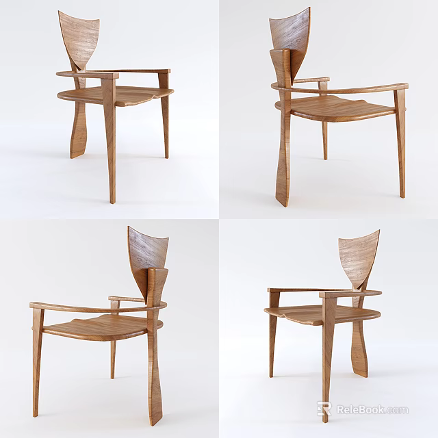 Modern Wooden Dining Chair With Unique Backrest And Ergonomic Armrest Design 3d model 