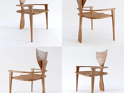 Modern Wooden Dining Chair With Unique Backrest And Ergonomic Armrest Design 3d model