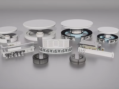 Modular Table And Chair Set Components Featuring Round Tops And Metal Bases 3d model