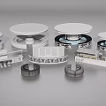 Modular Table And Chair Set Components Featuring Round Tops And Metal Bases 3d model