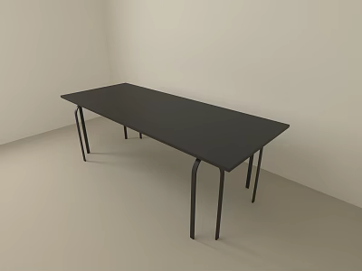 Minimalist Black Long Desk With Slim Legs In White Room And Light Floor 3d model