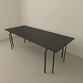 Minimalist Black Long Desk With Slim Legs In White Room And Light Floor