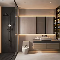 Modern Bathroom Interior Design With Shower Area Vanity Mirror And Storage Cabinets 3d model