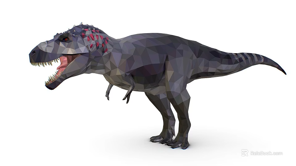 Low Poly T-Rex Dinosaur Model Gray Body Red Head Open Mouth Sharp Teeth 3d model 
