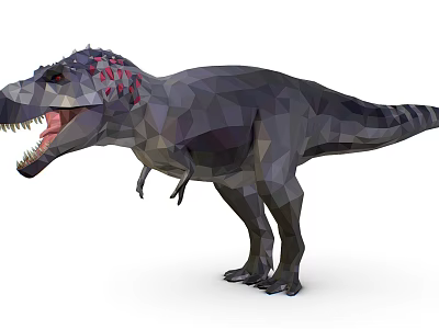 Low Poly T-Rex Dinosaur Model Gray Body Red Head Open Mouth Sharp Teeth 3d model