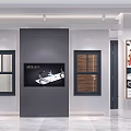 Showroom Interior With Display Wall Featuring Glass And Wooden Frame Windows