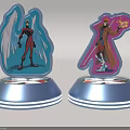 Anime Figurines With Winged Red Black Outfit Staff Wielding Brown Coat And Silver Glowing Base