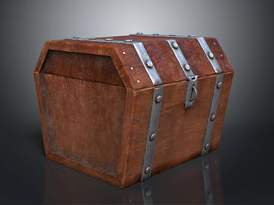 Antique Wooden Chest With Metal Straps And Decorative Buckle Details 3d model
