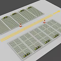 Parking Lot Featuring Multiple Spaces Yellow Direction Arrows And Striped Layout 3d model