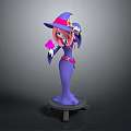 Pink Haired Witch In Purple Robe With Magical Hat On Pedestal Stand