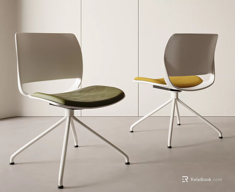 Modern Office Chairs With Green And Yellow Seats And White Frames 3d model 