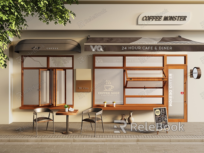 Modern Coffee Shop Door Head Facade Outdoor Table and Chair Folding Window Awning Shop Call Outdoor Chair Catering model