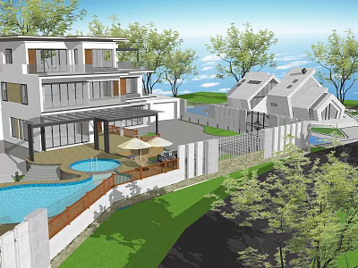 Modern Detached Villa With Swimming Pool Garden Terrace And Scenic View 3d model
