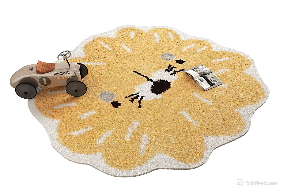 Soft Yellow Flower Shaped Plush Rug Ideal for Kids Play Room Decor 3d model 