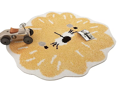 Soft Yellow Flower Shaped Plush Rug Ideal for Kids Play Room Decor 3d model