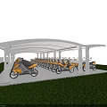Tensile Membrane Parking Shelter With Yellow Motorcycles And White Frame In Grass Area