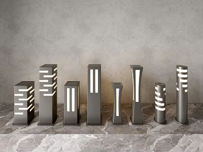 Modern Outdoor Lights With Various Sleek Dark Designs And Illuminated Finish 3d model