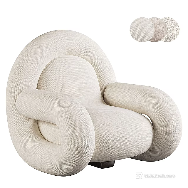Beige Textured Upholstered Leisure Chair with Curved Armrests and Round Cushions 3d model 