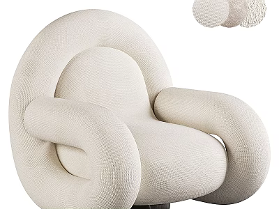 Beige Textured Upholstered Leisure Chair with Curved Armrests and Round Cushions 3d model