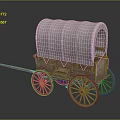 Vintage Wooden Covered Wagon With Canvas Cover And Wooden Spoked Wheels
