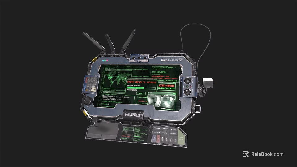 Tactical Field Computer With Green Display Screen Control Panel And Antennas 3d model 