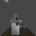 Vintage Office Desk With Old Fashioned Radio Telephone Fan And Cabinet Drawers