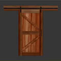 Rustic Wooden Barn Door With Sliding Metal Track And Natural Wood Texture