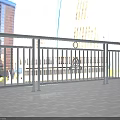 Stainless Steel Balcony Railing With Decorative Patterns Against Blue Sky Background And Tiled Floor