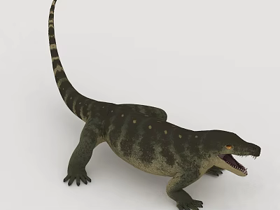 Spotted Reptile With Scaly Body Long Tail Open Mouth And Sharp Teeth Pose 3d model