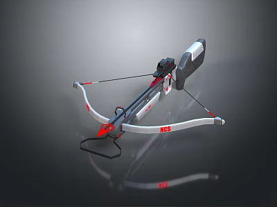 Modern Crossbow With White Black Red Arm Bowstring And Mechanical Design 3d model