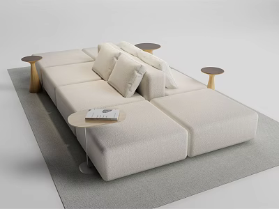 Modern Beige Fabric Sectional Sofa With Cushions And Side Tables In Living Room 3d model