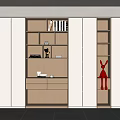 Modern Wooden Bookshelf With White Panels Multiple Shelves Drawers And Red Decorative Figure