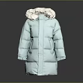 Light Blue Long Puffer Coat With Soft Fur Collar For Winter Fashion