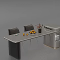 Modern White Dining Table Set With Chairs Fruits Plant And Side Cabinet