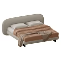 Modern Double Bed With Curved Light Gray Headboard And Brown Blanket White Pillows