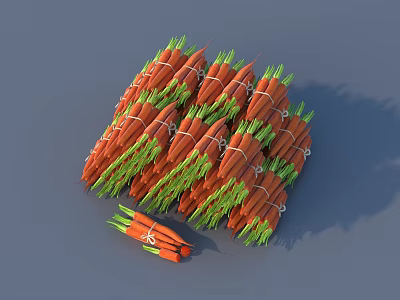 Fresh Orange Carrots with Green Leaves Bundled and Piled Together with Small Bundle 3d model